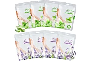Pack med 8 fotmaskstrumpor, fotskrubbmask, fuktgivande fotmask, mjukar torra och spruckna klackar, grova fötter och förbättrar knäckningar (4 x lavendel & 4 x aloe vera)