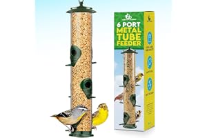 Gray Bunny Metal Bird Feeders for Outdoors Hanging, 6-Port, Premium Grade Metal Tube Bird Feeder, Chew-Proof and Rust-Proof, 16 Inches
