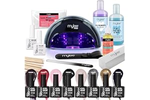 Mylee The Full Works Gel Nail Polish LED Lamp Kit, 8x MYGEL Colours, Top & Base Coat, Mylee PRO Salon Series Convex Curing LED Lamp, Prep & Wipe, Gel Remover (Autumn/Winter - Black Lamp)