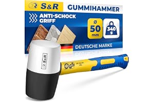 S&R Gummihammare svart/vit 50 mm-340 Gr. Professionell gummiklubba utan rekyl med halkfritt glasfiberhandtag, kakelhammare fö