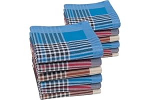 HOULIFE Homme Mouchoirs Tissu en Pur Coton Motif Rayures Carreaux Classique pour Usage Quotidien Lot de 6/12 Pièces 43x43cm Cadeau de Noël