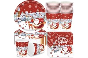 Daover 72pcs Christmas Party Tableware Set, Christmas Paper Plates Cups and Napkins, Party Supplies for Wedding, Picnic, BBQ, Restaurant and Supplies Table Decorations