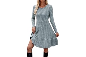 Zetieny Kleider für Damen Langarm Pulloverkleid Frauen Rundhalsausschnitt A-Linie Freizeitkleid Herbst und Winter