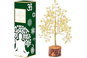 Crocon Citrine Gemstone Money Tree | Feng Shui Bonsai | Mystical | Chakra Balancing | Reiki Crystal Healing | Handcrafted | Good Luck | Spiritual | Enhancement | Decor Size: 7-8 Inch