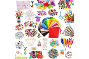 TOLOYE Kit Bricolage Enfant, Activité Manuelle Enfant, Pompons Loisirs Creatifs,Pipe Cleaners,Yeux Gluants, Plumes,Perles, Elastiques bracelets,Kits de Loisirs Créatifs pour Enfant Cadeaux de Noël