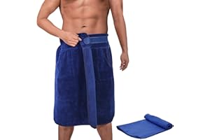 valuents Kilt do sauny dla mężczyzn z bawełny – niebieski – jeden rozmiar ręcznik do sauny z zapięciem na rzepy 60 x 146 cm + plus: ręcznik do rąk