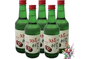 YOAXIA MARKE 5er Pack - HITEJINRO [ 5x 360ml ] Soju Jinro Plum/Soju mit Pflaumengeschmack Alc. 13% vol. + ein kleines Glückspüppchen - Holzpüppchen