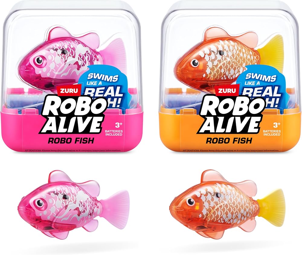 ROBO ALIVE Robo Fish ZURU Su Aktive Edilmiş Renk Değiştiren Robotik Yüzme Balıkları (Pembe + Altın) Piller ile birlikte gelir, Amazon'a Özel (2 Paket) Seri 3 Banyo Oyuncağı