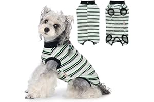 PawSailor Body Chein Rayée Combinaison de Récupération pour Chien Élastique Coton Doux Body Post-Opératoire Femelle Mâle Shirt Médical Chiot, Alternative au Cône, Protecteur Plaie, Noir S
