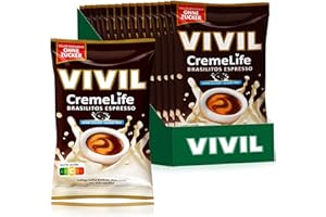 ‎VIVIL VIVIL Creme Life Brasilitos Espresso, 15 Beutel, kräftige Sahnebonbons mit Kaffeegeschmack, zuckerfrei, 15 x 110g