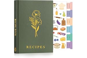 Lanpn Blank Recipe Book Journal to Write in Your Own Recipes, A5 Leather Cover Waterproof Empty Cooking Notebook for 70 Recipes, Cookbook with Stickers to Organize Your Family Recipe, Green
