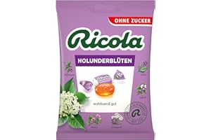 ‎RICOLA Ricola Holunderblüten, 75g Beutel Original Schweizer Kräuter-Bonbons mit 13 Alpenkräutern & fruchtig-frischer Holunderblüte, zuckerfrei, 1 x 75g, vegan