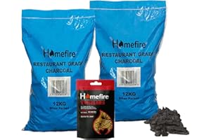 Barbeque Bundle of Restaurant Grade Lumpwood Charcoal 2 x 12kg, Homefire Twizlers Firelighters 300g & Topline Long Matches - Perfect Fire Starter Kit for Outdood Barbecues, Camping BBQs...