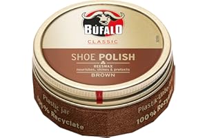 BUFALO Búfalo Classic - Shoe Polish, Betún para Zapatos, Cuidado del Calzado, Crema Color Marrón que Protege y da Brillo, Óptimo para Pieles Lisas y Rústicas - Lata de 75ml