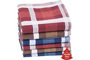 HOULIFE Homme Mouchoirs Tissu en Pur Coton Motif Rayures Carreaux Classique pour Usage Quotidien Lot de 6/12 Pièces 40x40cm