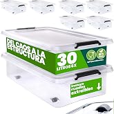 Deuba&reg; 6 x Storage Boxes 30L Lid Transparent Locking Clips Storage Toys Wheels Stackable