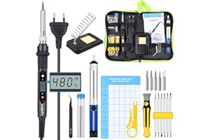 LEADERPRO Elektrischer Lötkolben Set - 80W Lötkolben Lötset, am Lötkolben, Einstellbare Temperatur 180℃-480℃ mit Lötkolben Stift,Lötspitzen, Holzofen Tipps, Brennkolben für Holz und DIY Kunst