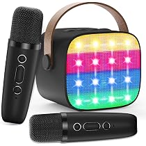 Dislocati Macchina karaoke con 2 microfono karaoke, giocattolo regalo per ragazze 3-15 anni, altoparlante Bluetooth portatile con luce da discoteca, per bambini e adulti, regalo di Natale per bambini