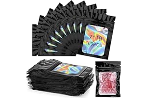 Zeawavsl 100 Par BoîTe Sacs Mylar, Sacs à Fermeture éClair, Sacs Mylar Refermables. Sacs Multi-Usages Refermables Pour Bonbons, Biscuits, Bijoux (Black, 7 * 10)