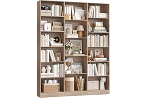 FirFurd 188cm Estantería Grande, Estanterías Almacenaje Madera, Librería, Estanterias para Libros, para Salón, Oficina y Estudio, 3 Filas, con 17 Compartimentos, 188 x 149 x 23,5 cm (Roble Claro)