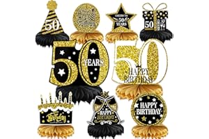 DPKOW 9Stück 50. Geburtstag Dekoration 50. Geburtstag Mittelstücke für Tischdekorationen Prost auf 50Jahre Waben Tischdekoration für Männer und Frauen Vierzig Jahre Geburtstagsfeier Dekorationszubehör