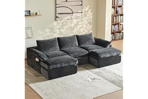 ‎VAMCHEER Vamcheer Ecksofa mit Schlaffunktion (Vollschaum) - 3 Sitzer Modulares Boneless Big Sofa XXL, Cloud Couch U Form für Wohnzimmer, Groß Schlafsofa, Moderne Schlafcouch Eckcouch, 275 x 153 cm, Grau