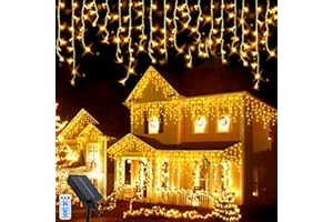 GHONLZIN Guirlande Lumineuse Exterieur Solaire, 10 M 336 LEDs Lumineuse éTanches GlaçOns Avec 8 Modes TéLéCommande, Rideaux de Noël Solaire pour Décoration de Jardin, Fête, Noël, Mariage
