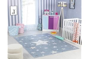 Livabliss Stelle Tappeto Bambini Tappeto Bambino Cameretta, Asilo o Sala Giochi, Tappeti per l'area della stanza dei Bambini, Accessori per Camera da Letto dei Bebè, Blu e Grigio 80x150 cm