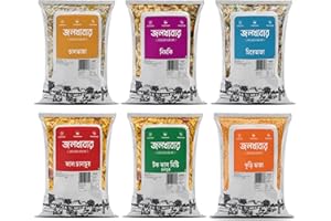 JOLKHABAR | Chanachur Mensual Combo Pack de 6 | Tok Jhal Misti - Jhal - Badamjhuri - (180 g x 3) - Chal Bhaja - Chire Bhaja - Nimki (120 g x 3) | Auténtico Chanachur tradicional Bangali - Paquete de 6