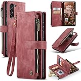 UEEBAI Cell Phone Case for Samsung Galaxy S23, Caseme Retro Zipper Case, Premium PU Leather, Soft Folding Case, Magnetic Lock