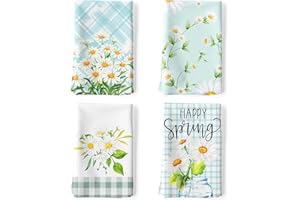 ‎ARQUIEL Arquiel Küchentücher Baumwolle 4 Stück, Geschirrtücher 100% Baumwolle Gänseblümchen Küchenhandtuch Set Multi-Purpose Hochwertige Küche Trockentuch Bar Handtücher 50 x 70CM