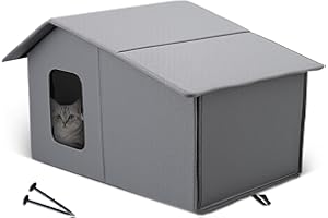 ALLSOPETS Casa para Gatos Exterior Impermeable, Caseta Plegable y Acolchada con Cojín Desmontable, Refugio para Invierno Interior y Exterior para Gatos o Perros Pequeños (Gris Urbano)