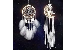 icyant 2pcs Moon Dream Catcher Kit, LED Wall Decor with Light Dream Catchers Wall Hanging Dream Catcher for Girls Men Kids Boys Women Home Decor （White）