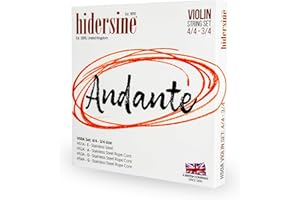 Hidersine Andante Violin Strings SET for 4/4 and 3/4 size. Steel Rope Core for easy playing feel. Great tone and Great Value. Ideal Student Strings for Violins. 1 SET of 4 strings.