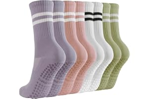 BUDERMMY Pilates Socks 4Pairs Yoga Grip Socks Women Breathable Cotton Long Non Slip Pilates Dance Trampoline Trainer Socks