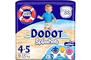 Dodot Pañales Bebé Splashers Baby Shark, Talla 4 (9-15 kg), 88 pañales,Bañadores desechables, Protección Anti-fugas En El Agua