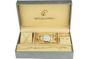 BELLOS Cofanetto Orologio Donna - Parure di gioielli- Collana-Anello- Orecchini