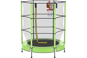PILIN Kids Trampoline with Basketball Hoop, Ø4.76FT Indoor Outdoor Toddler Trampoline with Springs, Raised Safety Net - Birthday Gifts for Boys and Girls, Christmas Toy Gifts for 1-8 Years Old