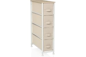 hjh LIVING Cassettiera con 4 cassetti in tessuto FOLDRESS S 20x48x76 cm Organizzatore per cassetti, piedini regolabili in altezza, struttura in metallo, beige
