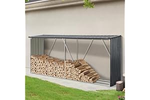 casa.pro Abri-Bûches Couvert Solide Support pour Bois de Chauffage Robuste Range-Bûches pour Stockage Extérieur du Bois en Acier Galvanisé 352 x 80 x 152 cm Anthracite
