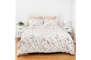 H HANSEL HOME Funda Nordica Cama 150 de 4 Piezas Transpirable Suave al Tacto 100% Microfibra, Funda Edredón 220x240cm, Bajera 150x200cm con 2 Fundas de Almohada 50x90cm - Jardín Tostado
