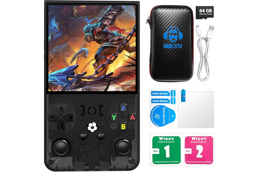 R36MAX Retro Handheld Game Console with Open Source Linux System, 64GB TF Card Built-in 18,000+ Classic Video Games, Portable Gaming Console with 4.0-inch IPS HD Screen & 4000mAh Battery (Black 64GB)