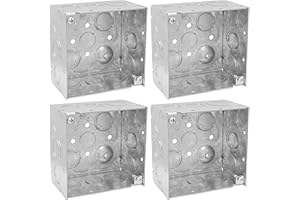 AIRMONT PRODUCTS (4-Pack) 4'' Square Electrical Box, Ten 1/2'' and Six TKO Knockouts, Welded Construction, 30.3 Cu. in. Capacity, 2-1/8'' Deep, Raised Ground, Combination Screw Heads, Galvanized Steel