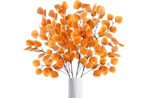 ROLLWAY 4 pezzi di eucalipto decorativo foglie autunnali artificiali, fiori artificiali, foglie autunnali, rami autunnali, foglie autunnali, rami decorativi gialli, per decorazioni autunnali, interni