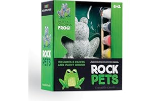 Crocodile Creek Rock Painting Set for Kids — Pet Rock Frog Design, Includes 6 Acrylic Colors — Art and Craft Paint Kit, Suitable for Children Ages 6 Years and Up — Great Gift for Boys and Girls