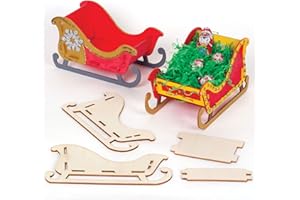 Baker Ross AT286 Schlitten aus Holz Bastelset Kinder (5 Stück) Basteln zu Weihnachten, Sortiert