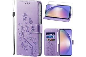 Ciciber Ttusy Handyhülle für Samsung Galaxy A54 5G Hülle Premium PU Leder, Klappbar Schutzhülle und Schutzfolie, Flip Wallet Case stoßfest Tasche mit Kartenfach Klapphülle Motiv, Lila