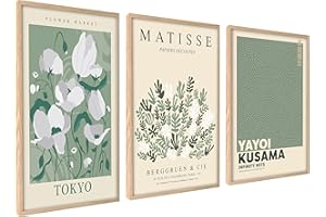 ag.art deco Quadri Moderni Soggiorno con Cornice in Legno A3 30x40 cm | Poster da Parete | Quadri Camera da Letto o il Soggiorno | Set di 3 Stampe da Parete (Fiori Matisse)