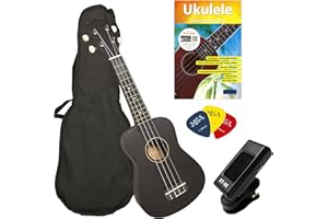 MSA MUSIKINSTRUMENTE SOPRAN UKULELE 21" - SCHWARZ - IM SET INCL. NYLONTASCHE - LEHRBUCH - TUNER - PIKS SOPRANUKULELE