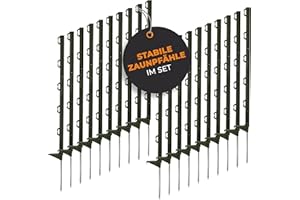 Ellofence Lot de 20 piquets de clôture en plastique vert, hauteur totale 70 cm, clou de sol galvanisé